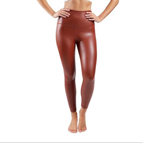 90 Degree By Reflex High Waist High Shine Faux Leather Super High Waist Leggings - Picture 2 of 7